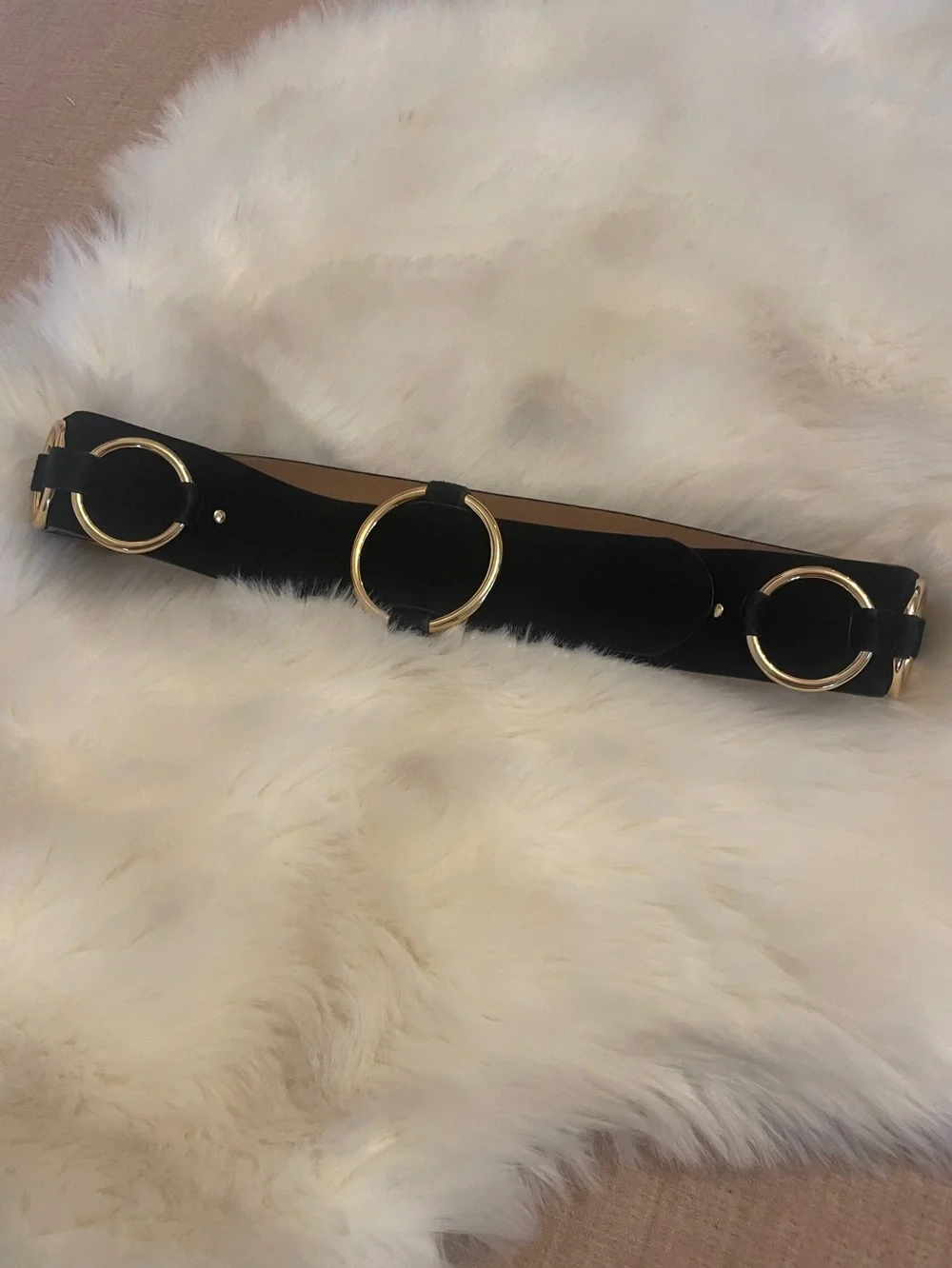 Black Suede Wide Hip Belt with Gold Rings Size Small Urban Grunge